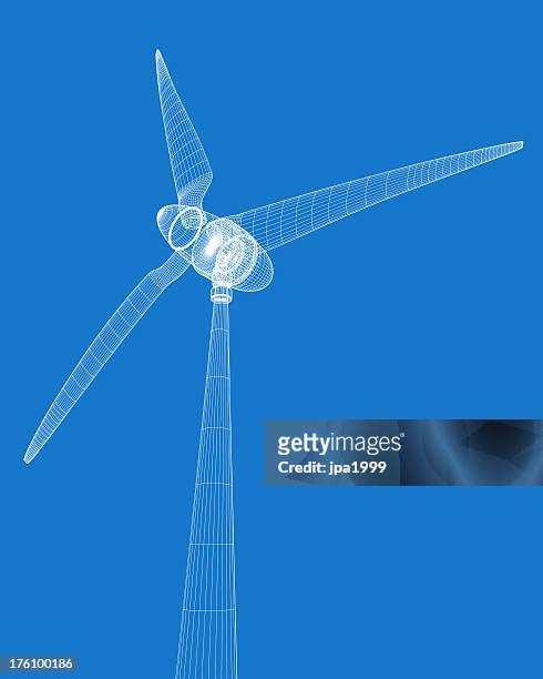 illustrazioni stock, clip art, cartoni animati e icone di tendenza di wireframe resi turbina a vento - modalità wire frame