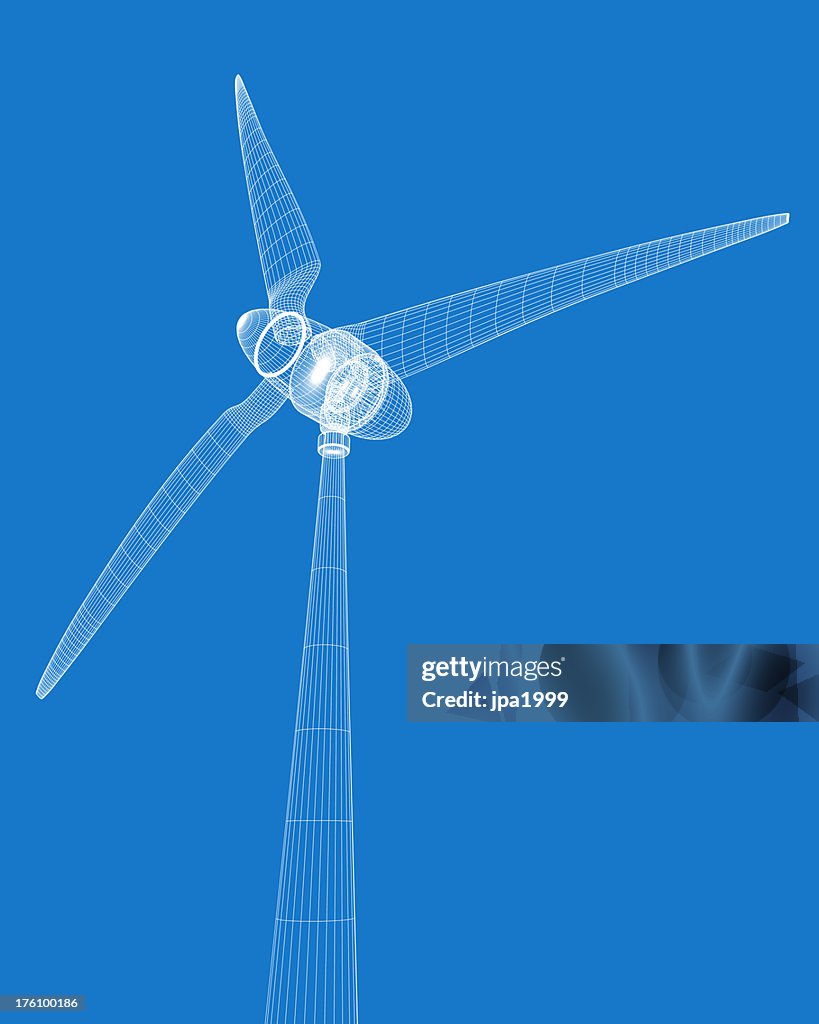 Wireframe rendered wind turbine