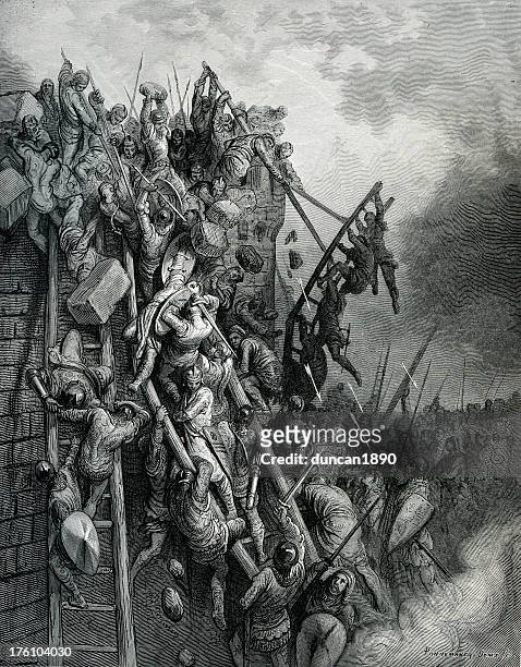 attacking mersbourg the first crusade - siege stock illustrations
