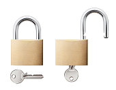 Padlock with key open and closed