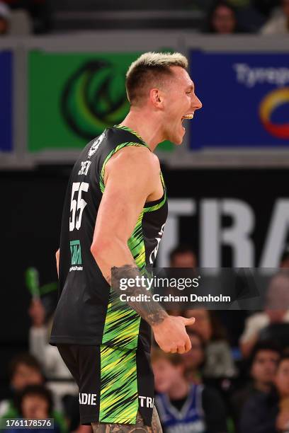 Mitchell Creek of the Phoenix reacts during the round five NBL match between South East Melbourne Phoenix and New Zealand Breakers at John Cain Arena...