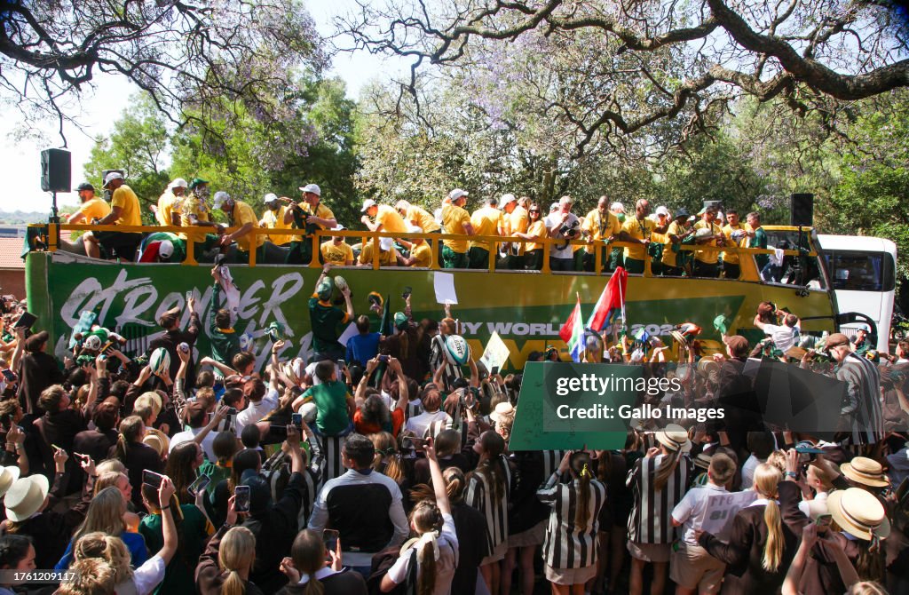 Springoks Rugby Tour Springbok players with fans during the Springboks Rugby World Cup ...