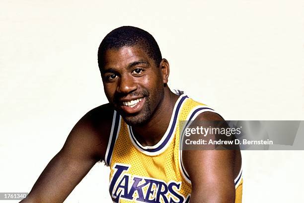 Magic Johnson of the Los Angeles Lakers poses for a media day portrait on October 1, 1987 in Los Angeles, California. NOTE TO USER: User expressly...