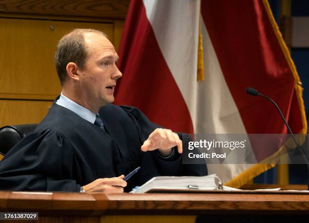 Judge Scott McAfee presides over a hearing for Harrison Floyd at the Fulton County Courthouse, November 3, 2023 in Atlanta, Georgia. Floyd was...