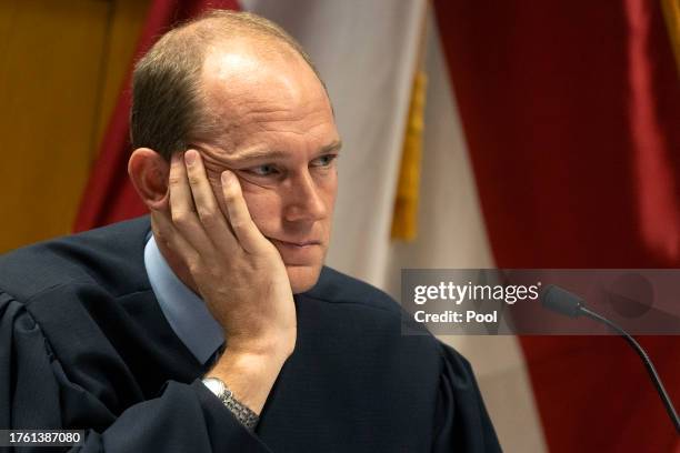 Judge Scott McAfee presides over a hearing for Harrison Floyd at the Fulton County Courthouse, November 3, 2023 in Atlanta, Georgia. Floyd was...