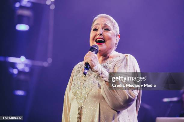 Siger Lupita D´Alessio performs during a concert as part of the 'Gracias Tour' at Arena Monterrey on October 27, 2023 in Monterrey, Mexico.