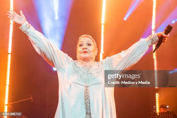 Siger Lupita D´Alessio performs during a concert as part of the 'Gracias Tour' at Arena Monterrey on October 27, 2023 in Monterrey, Mexico.