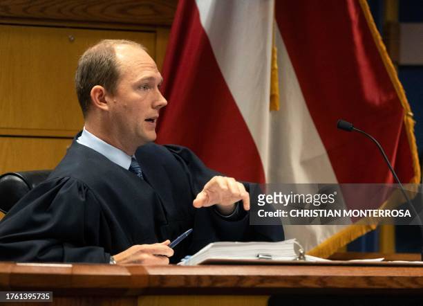 Judge Scott McAfee presides over a hearing for Harrison Floyd at the Fulton County Courthouse, November 3 in Atlanta, Georgia. Floyd was charged...