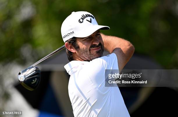 Jorge Campillo of Spain on the second tee during the third round of the Commercial Bank Qatar Masters at Doha Golf Club on October 28, 2023 in Doha,...