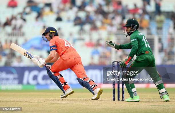 Colin Ackermann of the Netherlands bats during the ICC Men's Cricket World Cup India 2023 Group Stage Match between Netherlands and Bangladesh at...