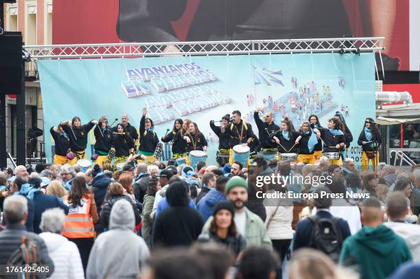 Batucada during a rally of deaf people, at Plaza de Callao, on 28 October, 2023 in Madrid, Spain. The State Confederation of Deaf People celebrates...