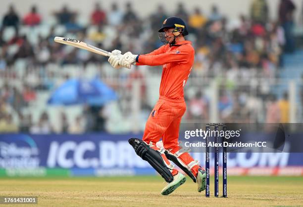 Scott Edwards of the Netherlands bats during the ICC Men's Cricket World Cup India 2023 Group Stage Match between Netherlands and Bangladesh at Eden...