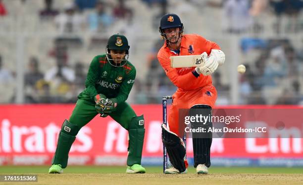 Scott Edwards of the Netherlands bats during the ICC Men's Cricket World Cup India 2023 Group Stage Match between Netherlands and Bangladesh at Eden...