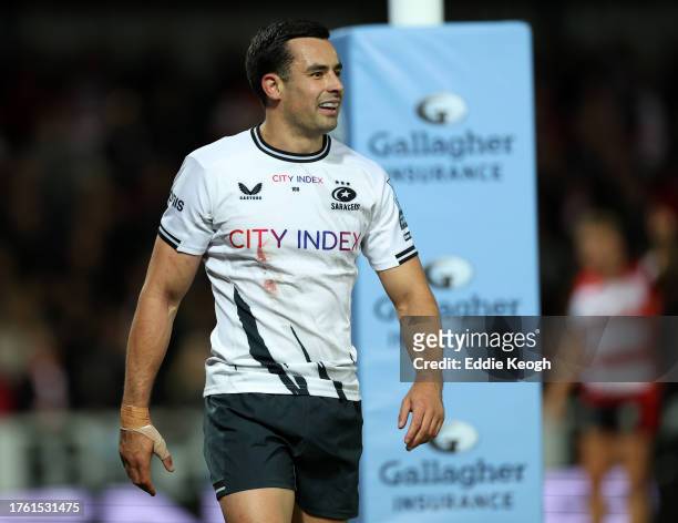 Alex Lozowski of Saracens during the Gallagher Premiership Rugby match between Gloucester Rugby and Saracens at Kingsholm Stadium on October 27, 2023...