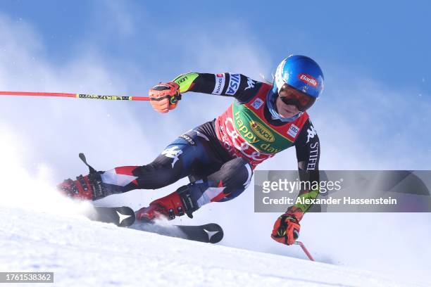 Mikaela Shiffrin of the USA of the Women's Giant Slalom during the Audi FIS Alpine Ski World Cup at Rettenbachferner on October 28, 2023 in Soelden,...