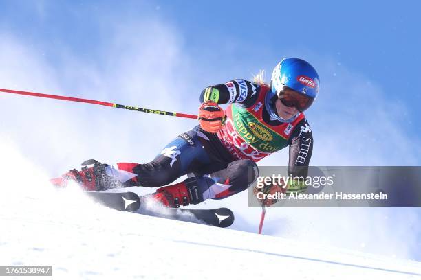 Mikaela Shiffrin of the USA competes in the 1st run of the Women's Giant Slalom during the Audi FIS Alpine Ski World Cup at Rettenbachferner on...