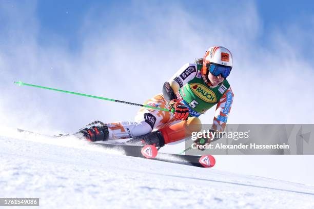 Petra Vlhova of Slovakia competes in the 1st run of the Women's Giant Slalom during the Audi FIS Alpine Ski World Cup at Rettenbachferner on October...