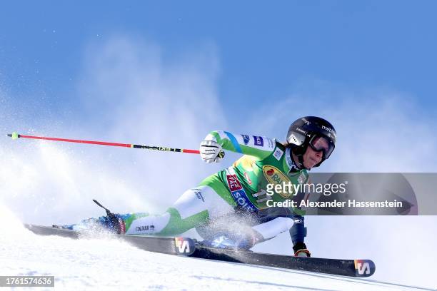 Ana Bucik of Slovenia competes in the 1st run of the Women's Giant Slalom during the Audi FIS Alpine Ski World Cup at Rettenbachferner on October 28,...