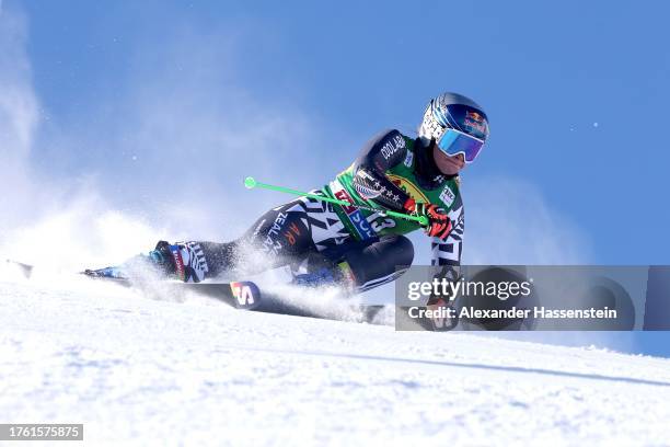 Alice Robinson of New Zealand competes in the 1st run of the Women's Giant Slalom during the Audi FIS Alpine Ski World Cup at Rettenbachferner on...