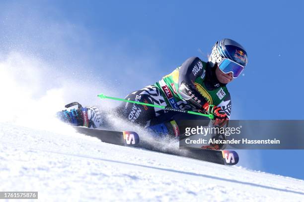 Alice Robinson of New Zealand competes in the 1st run of the Women's Giant Slalom during the Audi FIS Alpine Ski World Cup at Rettenbachferner on...
