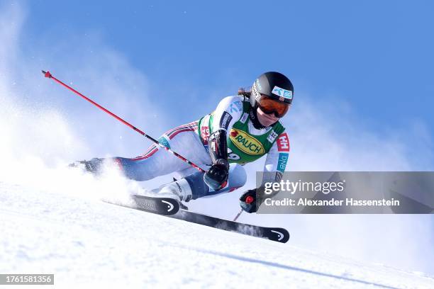 Maria Therese Tviberg of Nporway competes in the 1st run of the Women's Giant Slalom during the Audi FIS Alpine Ski World Cup at Rettenbachferner on...