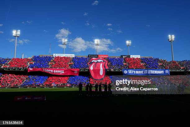 General view inside the stadium as a banner of the Rolling Stones logo is displayed ahead of the LaLiga EA Sports match between FC Barcelona and Real...