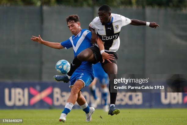 Emmanuel Hammond Tannor of Parma in action during the Primavera 2 match between Brescia U19 and Parma Calcio U19 at San Filippo Sports Centre on...