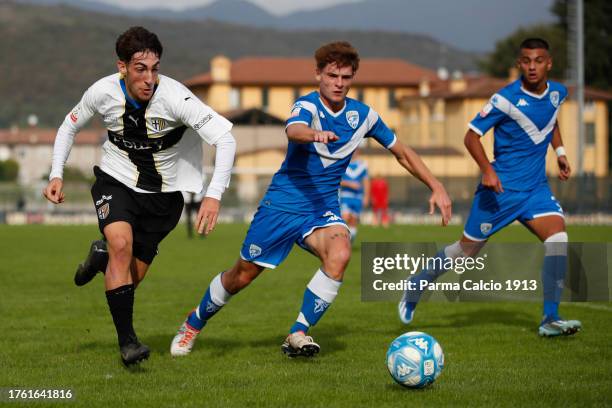 Alessandro Cardinali of Parma in action during the Primavera 2 match between Brescia U19 and Parma Calcio U19 at San Filippo Sports Centre on October...