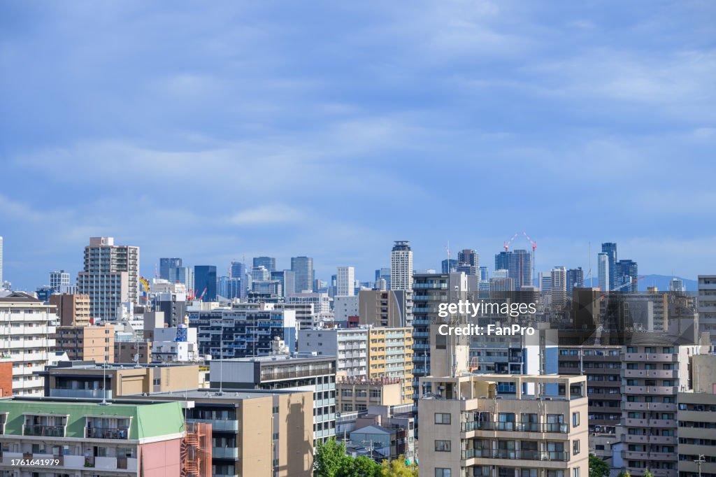 Aerial view of residential area in Osaka, Japan