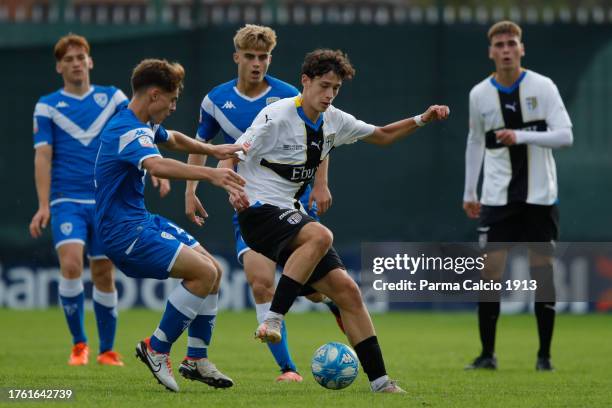 Dren Terrnava of Parma in action during the Primavera 2 match between Brescia U19 and Parma Calcio U19 at San Filippo Sports Centre on October 28,...