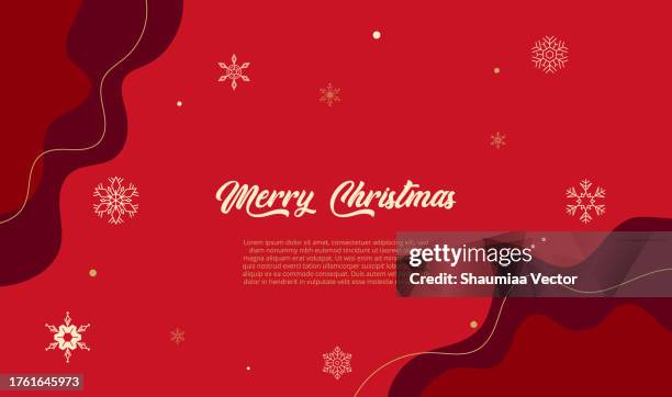 merry christmas red background with golden snowflakes decoration - winter header stock illustrations
