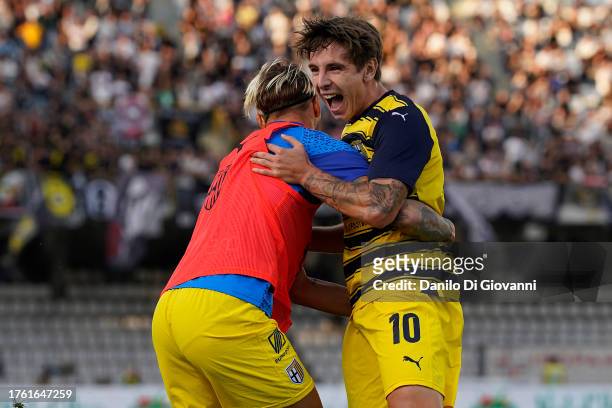 Adrian Bernabé of Parma Calcio celebrate after scoring a goal during the Serie B BKT match between Ascoli and Parma at Stadio Cino e Lillo Del Duca...