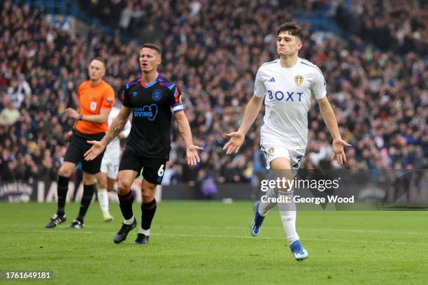 Daniel James of Leeds United celebrates after scoring the team's first goal during the Sky Bet Championship match between Leeds United and...