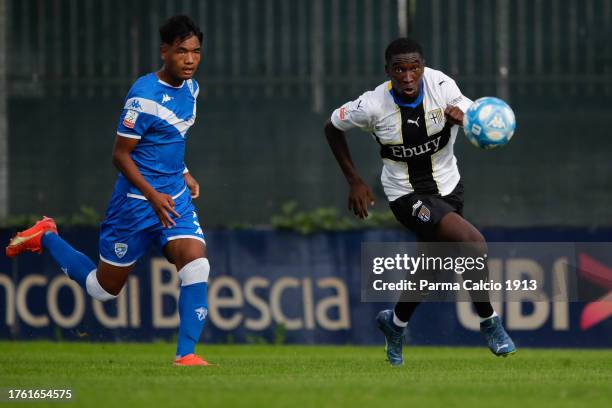 Emmanuel Hammond Tannor of Parma in action during the Primavera 2 match between Brescia U19 and Parma Calcio U19 at San Filippo Sports Centre on...