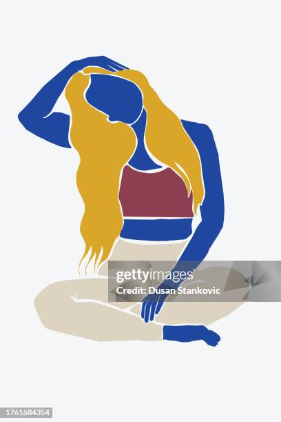young happy and healthy woman - cow face pose stock illustrations