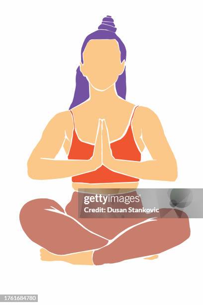 young happy and healthy woman - cow face pose stock illustrations