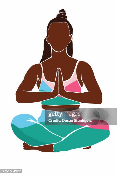 woman sitting in a meditation position - cow face pose stock illustrations