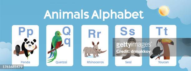 tiere alphabet p bis t für kinder - quetzal stock-grafiken, -clipart, -cartoons und -symbole