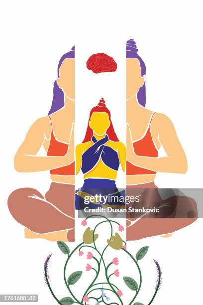 yoga and breathing - cow face pose stock illustrations