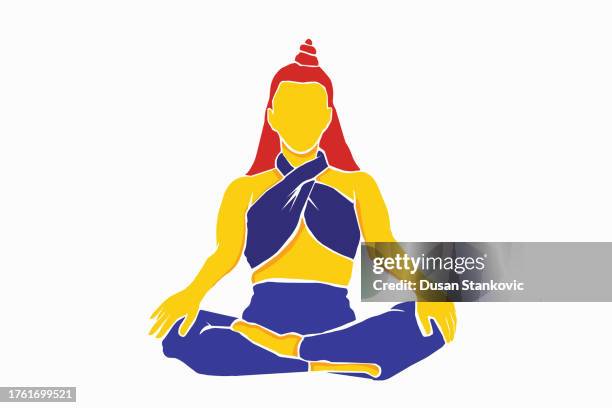 young happy and healthy woman - cow face pose stock illustrations
