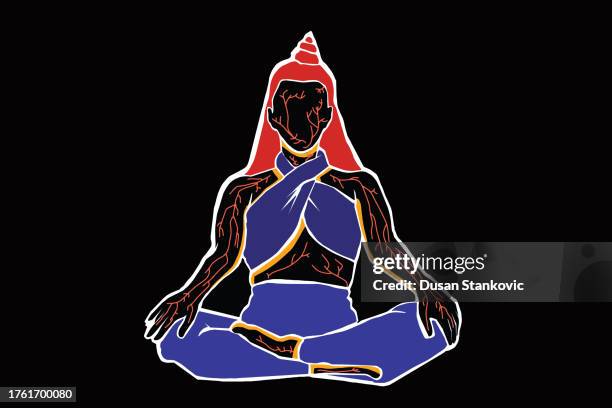 abstract concept of meditation - cow face pose stock illustrations