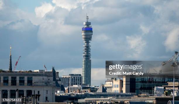 The BT Tower is seen on on October 24, 2023 in London, England. With an array of notable tourist attractions, London, the capital city of England, is...