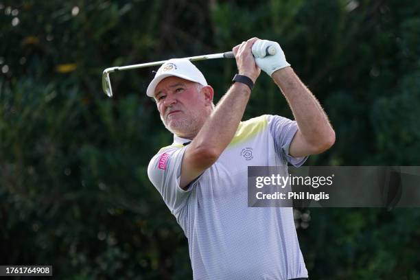 Peter Baker of England in action during Day Three of the Sergio Melpignano Senior Italian Open at San Domenico Golf on October 28, 2023 in...