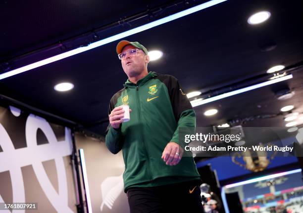 Jacques Nienaber, Head Coach of South Africa, walks through the players tunnel prior to the Rugby World Cup Final match between New Zealand and South...