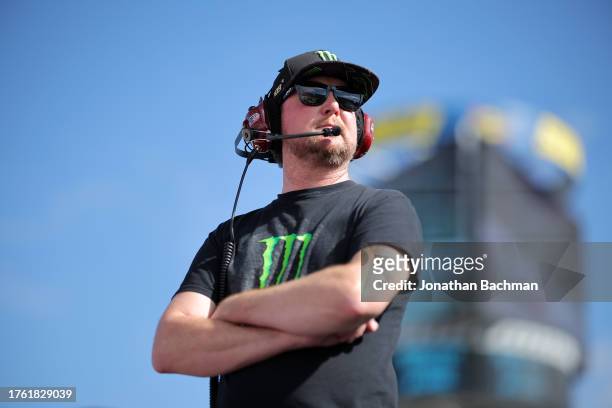 Retired NASCAR driver and advisor to 23XI Racing, Kurt Busch looks on during practice for the NASCAR Cup Series Xfinity 500 at Martinsville Speedway...
