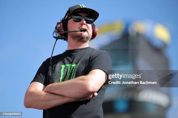 Retired NASCAR driver and advisor to 23XI Racing, Kurt Busch looks on during practice for the NASCAR Cup Series Xfinity 500 at Martinsville Speedway...