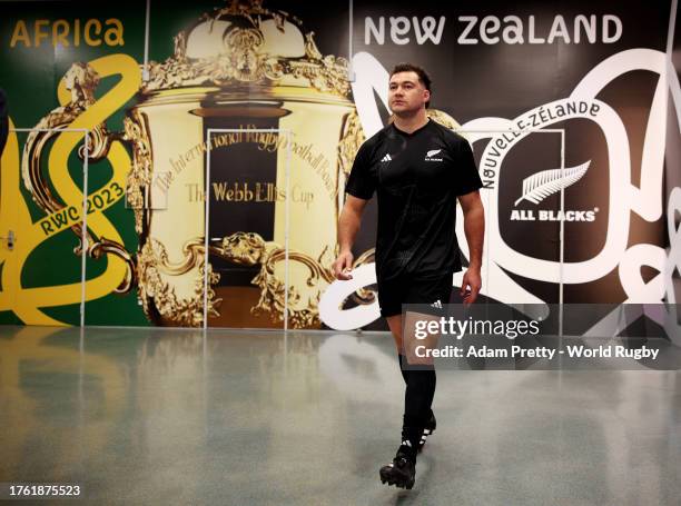 David Havili of New Zealand walks through the player's tunnel to warm up prior to the Rugby World Cup Final match between New Zealand and South...