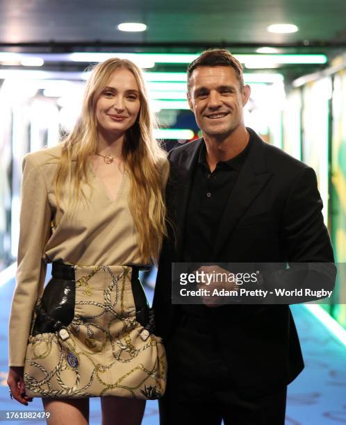 Actress Sophie Turner and Dan Carter, former New Zealand international rugby player pose for a photo prior to the Rugby World Cup Final match between...