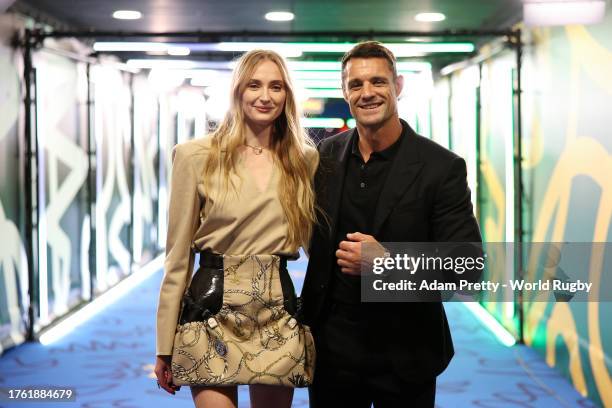 Actress Sophie Turner and Dan Carter, former New Zealand international rugby player pose for a photo prior to the Rugby World Cup Final match between...