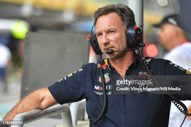 Christian Horner of Great Britain and Oracle Red Bull Racing during practice and qualifying ahead of the F1 Grand Prix of Brazil at Autodromo Jose...